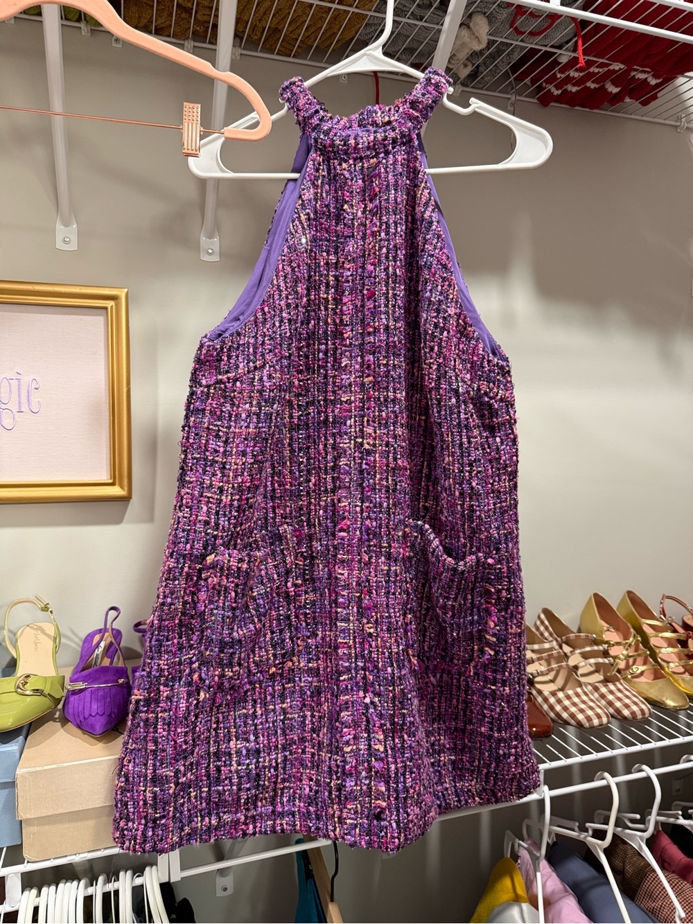 Zara Purple Tweed Halter Dress